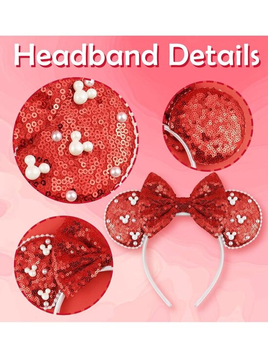 Women Red Polyester Velvet Mickey Mouse Halloween Costume Headband main image 5